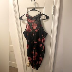 Dress is form fitting spandex and mesh mix with Rose pattern